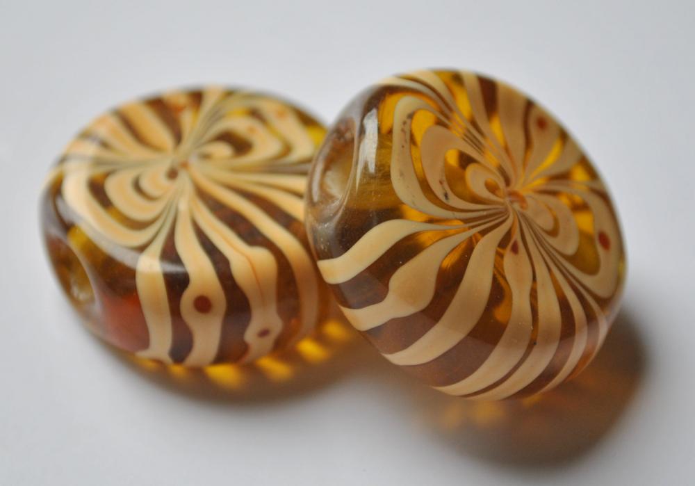 Amber Coloured Glass Beads Qty 2