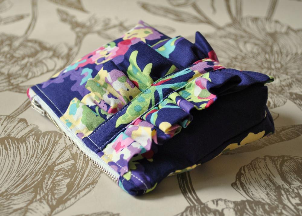 Make Up Purse Cosmetics Bag Deep Purple Abstract Floral Uk Handmade