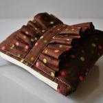 Ruffle Cosmetics Make Up Pouch In Brown Dotty..