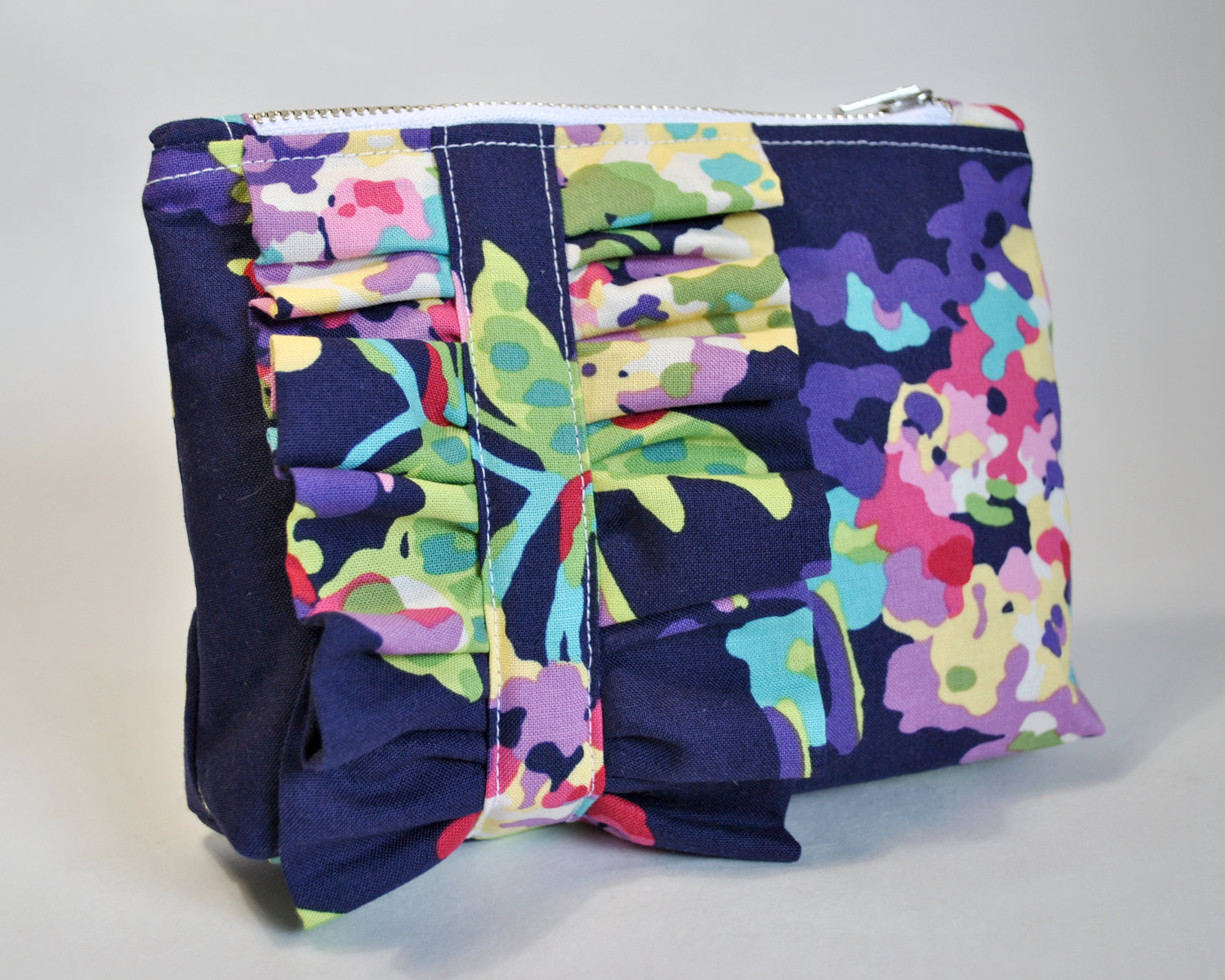 Make Up Purse Cosmetics Bag Deep Purple Abstract Floral UK Handmade on ...